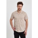 DOAYS Erkek Gömlek Slim Fit Apaş Yaka Çizgi Desenli Kısa Kollu Gömlek Yazlık Gömlek
