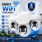 Dobest 3 Lensli 360° Wifi Güvenlik Kamerası Ptz Mobil Kontrollü Renkli Gece Görüşlü Hareket Sensörlü V380 Pro Dış Mekan - Beyaz