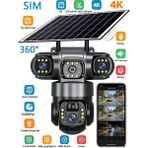 Dobest 4K 4G Sım Güneş Enerjili 3 Lens 3Ptz Dış Kamera 360° Panoramik, V380PRO, Su kar Dayanıklı, Gece Görüşü - Siyah
