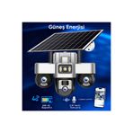 Dobest Güneş Enerjili 9MP 3 Lensli PTZ 360° Tam Görüş HD SIM Kartlı Gece Görüş Güvenlik Kamerası
