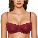 Dobreva Balconette Balenli Push Up Dirndl Dantel Astarsız Koyu Kırmızı Kadın Sütyen