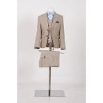 Doctor Junior Kuş Gözü Slim Fit Erkek Çocuk Takım Elbise Bej Renk Üç Parça Model - 9 Yaş