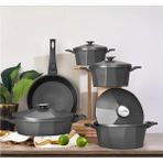 DODECA 3527 Bio Granit Döküm 9 Parça Tencere Tava Çeyiz Seti Antrasit