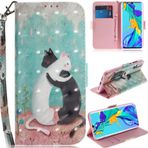 DodoBuy Huawei P40 Lite Kılıf 3D Manyetik Kapaklı Cüzdan Kapak PU Deri Destek Çubuğu Fatura Bölmeli Kart Yuvalı Bilek Kayışı Huawei P40 Lite için - Siyah Beyaz Kediler