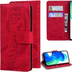 DodoBuy Samsung Galaxy S10+ Plus için Kılıf, Kabartmalı Kaplan Desenli Manyetik Kapaklı Folyo Kapak Cüzdan PU Deri Çanta Stand Kart Yuvaları Tutucu - Kırmızı