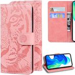 DodoBuy Samsung Galaxy S10+ Plus için Kılıf, Kabartmalı Kaplan Desenli Manyetik Kapaklı Folyo Kapak Cüzdan PU Deri Çanta Stand Kart Yuvaları Tutucu - Pembe