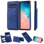 DodoBuy Samsung Galaxy S10+ Plus için Kılıf, Kedi Ağacı Desenli Manyetik Toka PU Deri TPU Kart Yuvalı Yumuşak Silikon Kapak - Mavi