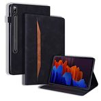 DodoBuy Samsung Galaxy Tab S7+ Plus için Kılıf, Flip Folio Akıllı Kapak Koruyucu Cüzdan PU Deri Çanta Kese Standı Elastik Bantlı - Siyah