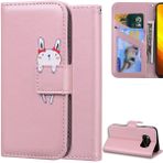 DodoBuy Xiami Poco X3 NFC için Kılıf, Çizgi Film Hayvan Desenli Manyetik Kapaklı Koruma Kılıfı, Cüzdan, PU Deri Çanta Tutucu Kart Yuvalı Stand - Pembe Altın Tavşan