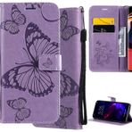 DodoBuy Xiaomi Mi 10T Lite 5G için Kılıf, 3D Kelebek Desenli Premium PU Deri Kapaklı Cüzdan Destek Çubuğu Manyetik Kapatma Kredi Kartı Yuvaları Tutucu Bilek Kayışı - Mor