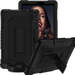Doemoil TCL Tab 8 V/Tab 8 SE (6048E) Tablet Kılıfı Yumuşak Silikon Kauçuk Ağır Hizmet Tipi Hibrid Arka Kabuk Koruma Darbeye Dayanıklı Çocuk Dostu Dahili Stand Omuz Askısı (Siyah+Siyah)