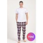 Dofi Erkek 1723 Kısa Kollu Ekose Pijama Takımı – Kırmızı / Siyah / Mavi