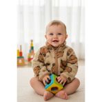 DOFİ Erkek Bebek Bej Desenli Fermuarlı Peluş Sweatshirt