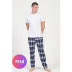 DOFİ Erkek Kısa Kollu Ekose Pijama Takımı – Beyaz Üst, Kırmızı / Siyah / Mavi Alt