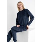 Dofi Kadın 1751 Uzun Kollu Fitilli Kadife Pijama Takım Lacivert Desenli Esnek Günlük Kullanım