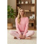 Dofi Kadın Bisiklet Yaka Pembe Ekose Pijama Takımı - XL