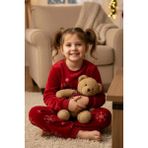 Dofi Kız Çocuk 1731 Süper Soft Kışlık Yılbaşı Yıldız Temalı Pijama Takımı - Kırmızı - 3 - 4 Yaş