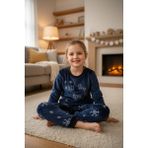 Dofi Kız Çocuk 1731 Süper Soft Kışlık Yılbaşı Yıldız Temalı Pijama Takımı - Lacivert - Mavi - 3 - 4 Yaş