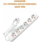 Doğa Ekonomik 6'lı Grup Priz Topraklı Çocuk Korumalı 10 Metre Kablo
