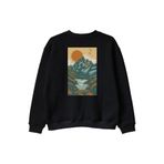 Doğa Manzaralı Turuncu Güneşli Baskılı Siyah Bisiklet Yaka Sweatshirt