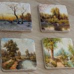 Doğa Manzarası Doğal Taş Bardak Altlığı 4'lü set - Natural Stone Coasters