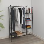 Doğa Raflı Metal Elbise Askılığı Çok Amaçlı Raf Konfeksiyon Askılık Siyah
