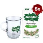 Doğadan Beyaz Çay Sade 28 gr x 8 ve Doğadan Cam Bardak - Bitki Çayı