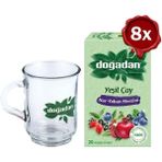 Doğadan Yeşil Çay Nar Yaban Mersini 20'li Paket x 8 ve Doğadan Cam Bardak - Bitki Çayı