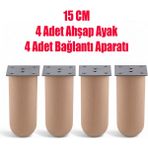 Doğal Ahşap 15 Cm Silindir Ayak Set Mobilya Koltuk Kanepe Sehpa Masa Ayağı Ayakları 4 Adet