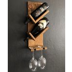 Doğal Ahşap Dekoratif Vintage Şaraplık, 2 Şişe 2 Kadeh Bölmeli Retro Şaraplık, Meşe Şarap Standı