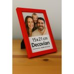 Doğal Ahşap Modern Ayaklı Tekli Fotoğraf Çerçevesi - Kırmızı Renkli Masaüstü Çerçeve- Boş Resimsiz - 15x21