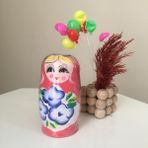 Doğal Ahşap Oyuncak Matruşka Bebek Çocuklar Yada Ev İçin Dekoratif Obje Biblo Pembe Renk 1 Adet - Koyu Pembe