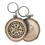 Doğal Ahşap Vegvisir Anahtarlık, İskandinav Tılsım, Runik Pusula