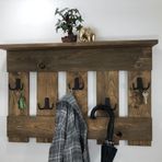 Doğal Ahşap Vestiyer, Dekoratif 5 Askılı Portmanto, Raflı Vintage Elbise Askısı, Meşe