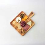 Doğal Akasya Ahşap Kare Sunum Tahtası Servis Tepsisi – 28.5X21 Cm Özel Motif Desenli Kulplu Peynir Tabağı, Kenarlı Kahve Sunumluk