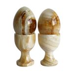Doğal Bal Oniks Taşı Yumurta ve Kadeh Seti, El Yapımı Dekoratif Feng Shui Obje, 7x5 cm, Parlatılmış Yüzey, Kapadokya Üretimi (İki Yumurta)
