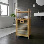 Doğal Bambu 2 Katlı Banyo Rafı Çamaşır Sepeti (40X30x95 Cm) - Raflı Ahşap Düzenleyici Kirli Sepeti Dolabı