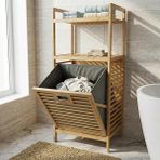 Doğal Bambu 2 Katlı Banyo Rafı ve Çamaşır Sepeti (40X30X95 Cm) - Açık Raflı Ahşap Düzenle