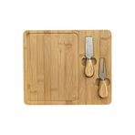 Doğal Bambu Bıçaklı Peynir Servis Sunum Tabağı Kahvaltı Sunum Tahtası Seti 3 Parça 30X25 Cm