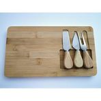Doğal Bambu Bıçaklı Peynir Servis Sunum Tabağı Kahvaltı Sunum Tahtası Seti 4 Parça 30X17 Cm