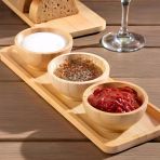 Doğal Bambu Standlı 3'Lü Yuvarlak Sosluk Çerezlik Seti (20X6,5 Cm) - Kahvaltılık İkramlık Takımı