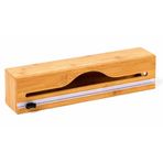 Doğal Bambu Streç Film ve Alüminyum Folyo Dispenser Kesici Kutusu, Asılabilir Mutfak Düzenleyici Organizer, Pratik Kesim ve Saklama Aparatı, Premium Dayanıklı Tasarım, 33,4 x 8 cm