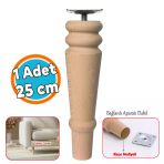 Doğal Boyasız Ahşap Ayak Silindir Mobilya Koltuk Kanepe Ayağı Metal Montaj Aparat & Keçe Bohem 25 Cm