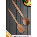 Doğal Ceviz Ağacı Ahşap Tahta Kaşık Spatula Seti Ağaç Kaşık (2 Li Set) Mnt2