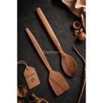 Doğal Ceviz Ağacı Ahşap Tahta Kaşık Spatula Seti Ağaç Kaşık (2li Set) CVZ-103