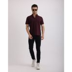 Doğal Dokulu Flam Keten Kumaş Casual Kısa Kollu Erkek Gömlek - Bordo - XL