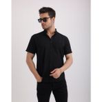 Doğal Dokulu Flam Keten Kumaş Casual Kısa Kollu Erkek Gömlek - Siyah - XL