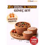 Doğal Elyapımı Fırınlanmış Güveç Seti 3'lü - Kahve