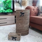 Doğal Jüt Hasır El Yapımı Kapaklı Çamaşır Sepeti-Mini Sepet - Acorn