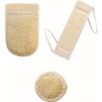 Doğal Kabak Lifi 3’lü Banyo Seti Eldiven Kese, Sırt Lifi, Yüz Peeling Pedi, Kadın & Erkek